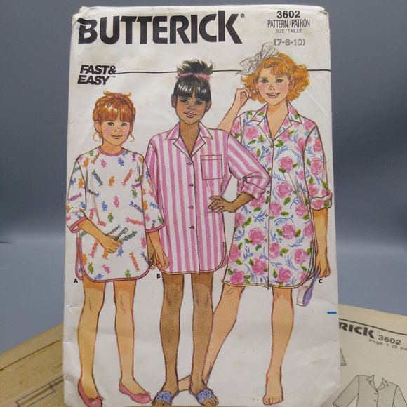 Vintage Sewing PATTERN Butterick 3602, Girls Fast and Easy 1985 Childrens Nights - Picture 1 of 3